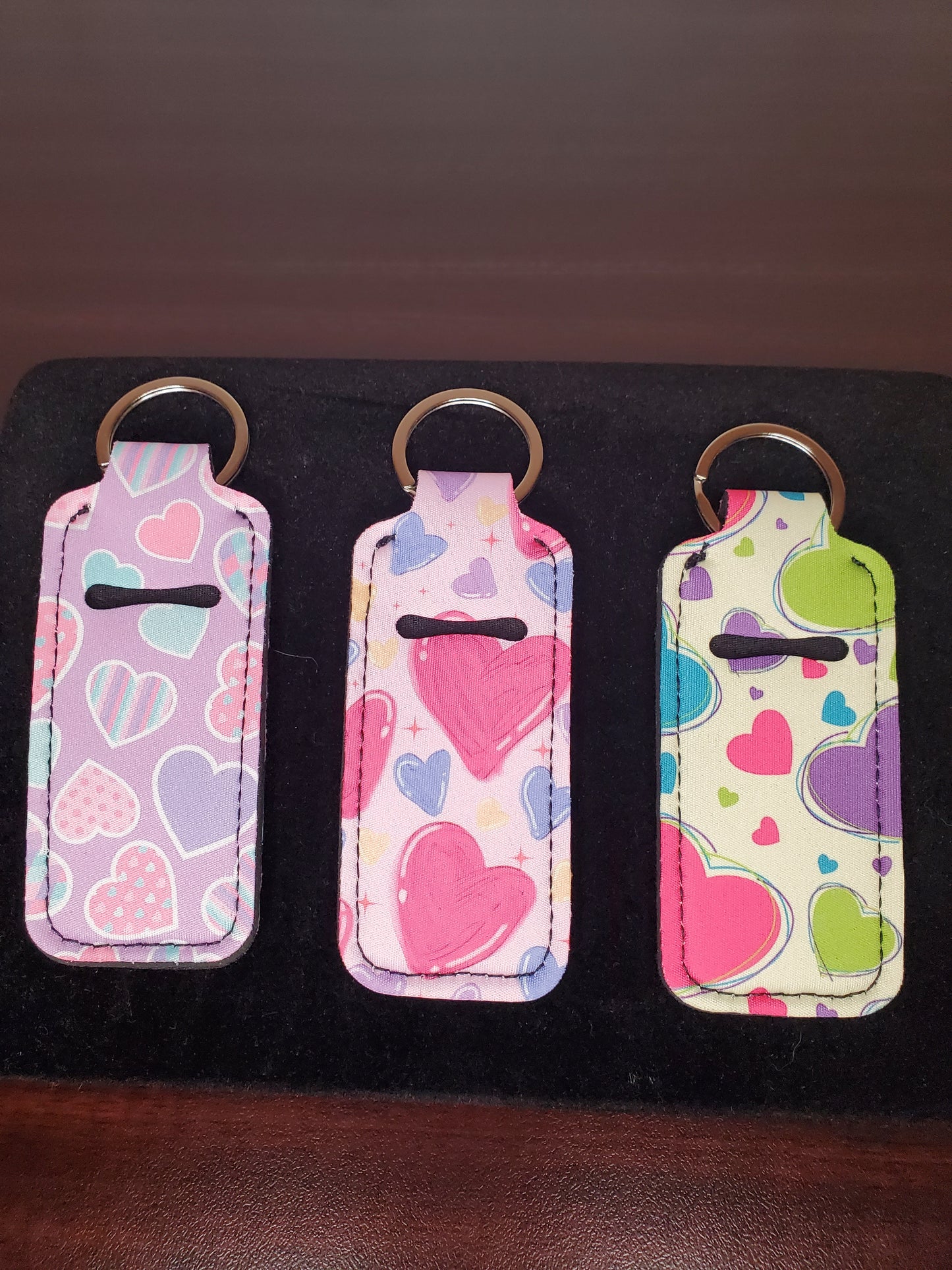 Pastel Hearts Love Chapstick Lip Stick Holder Keychain Key Fob