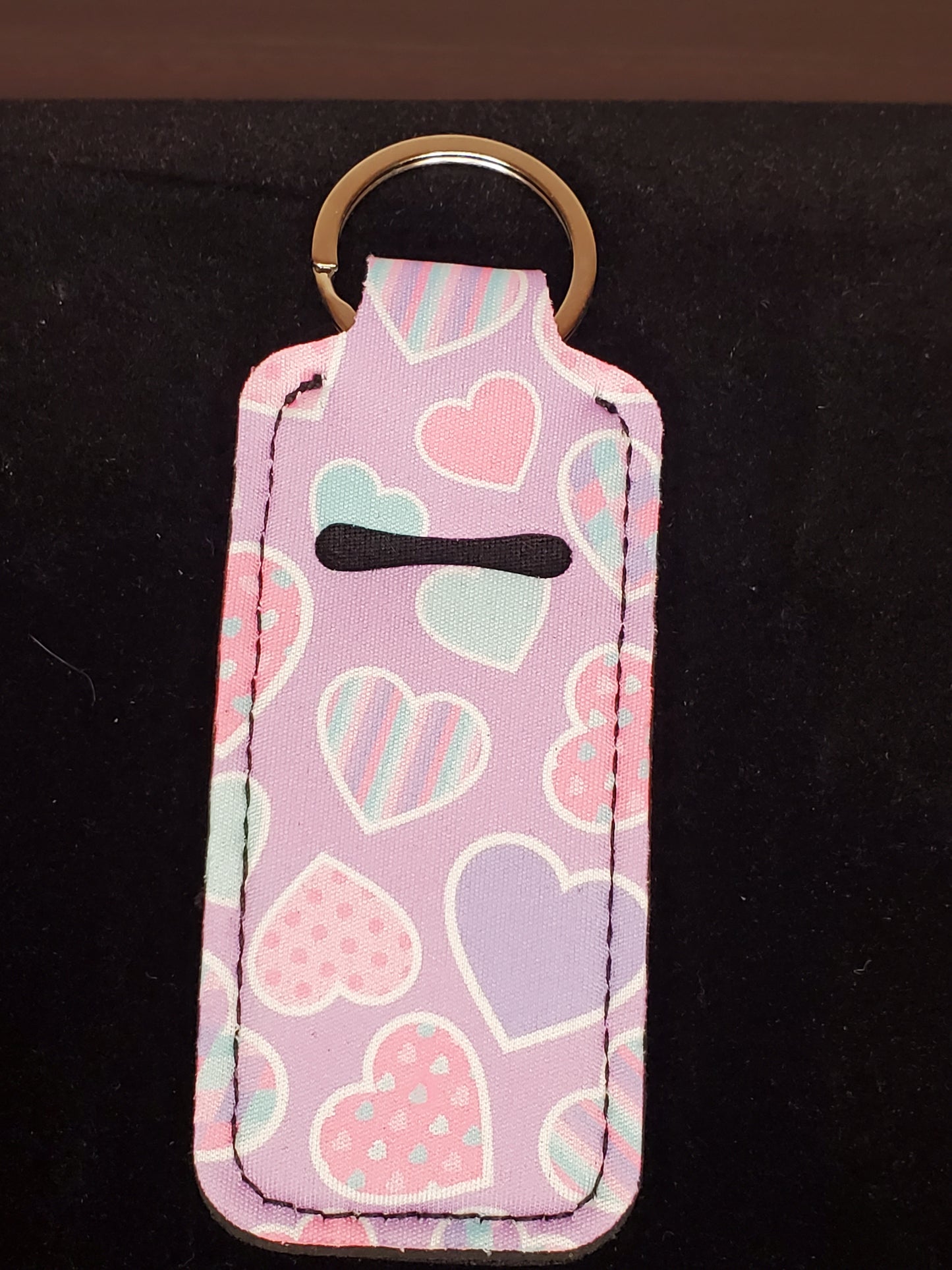 Pastel Hearts Love Chapstick Lip Stick Holder Keychain Key Fob