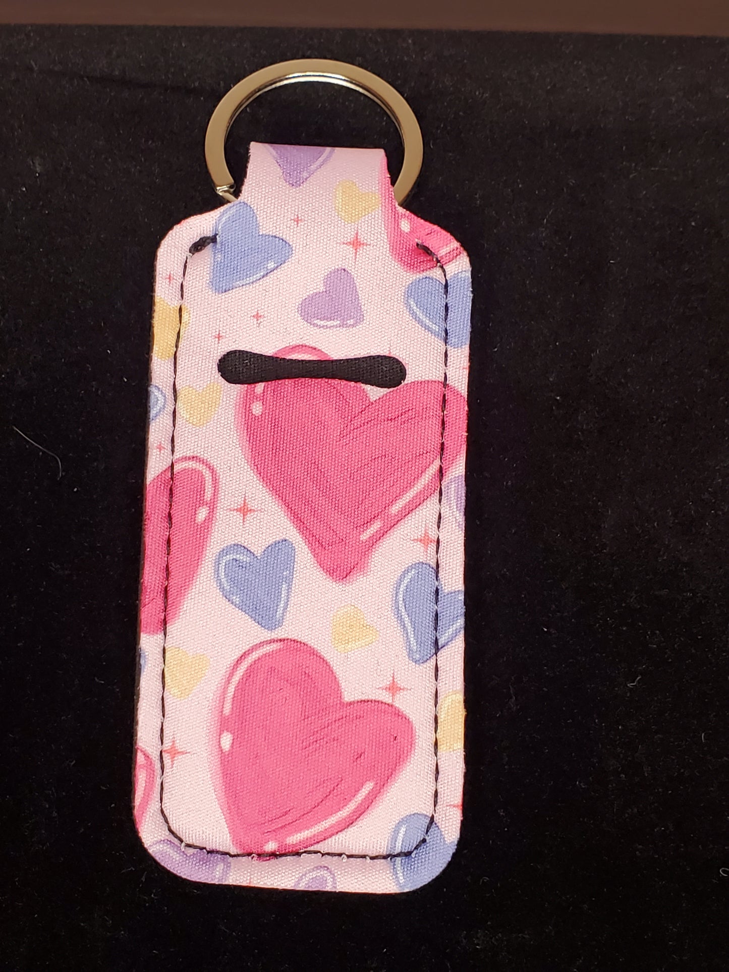 Pastel Hearts Love Chapstick Lip Stick Holder Keychain Key Fob