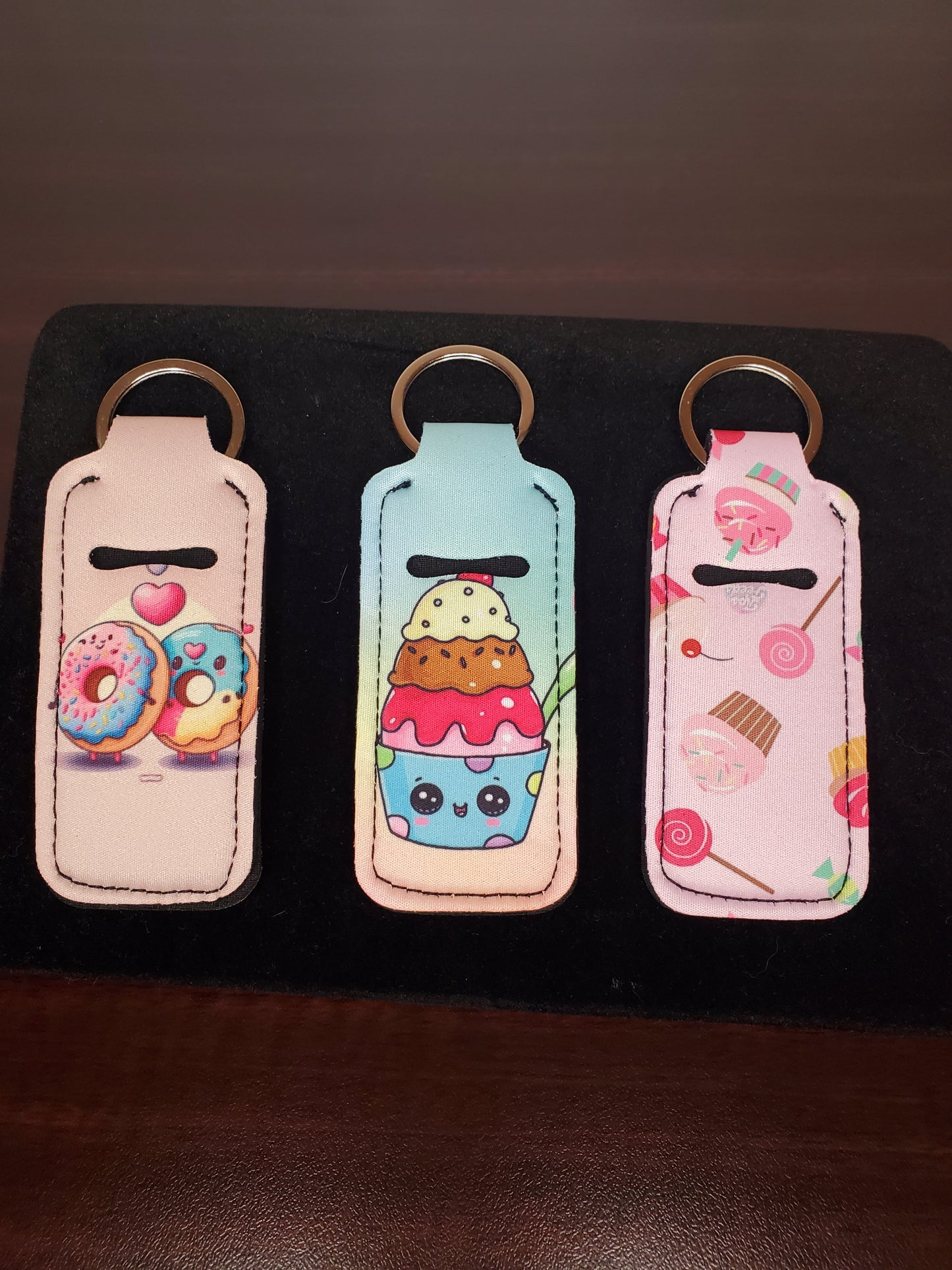 Kawaii Sweet Desserts Chapstick Lip Stick Holder Keychain Key Fob