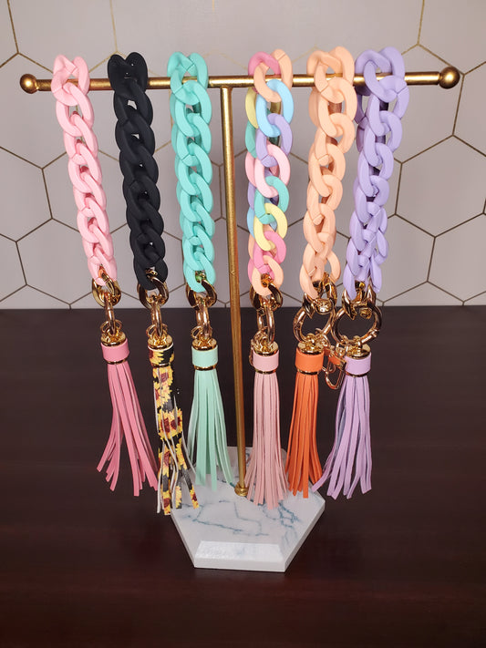 Candy Colored Chunky Chain Link Acrylic Wristlet Keychain with Tassle