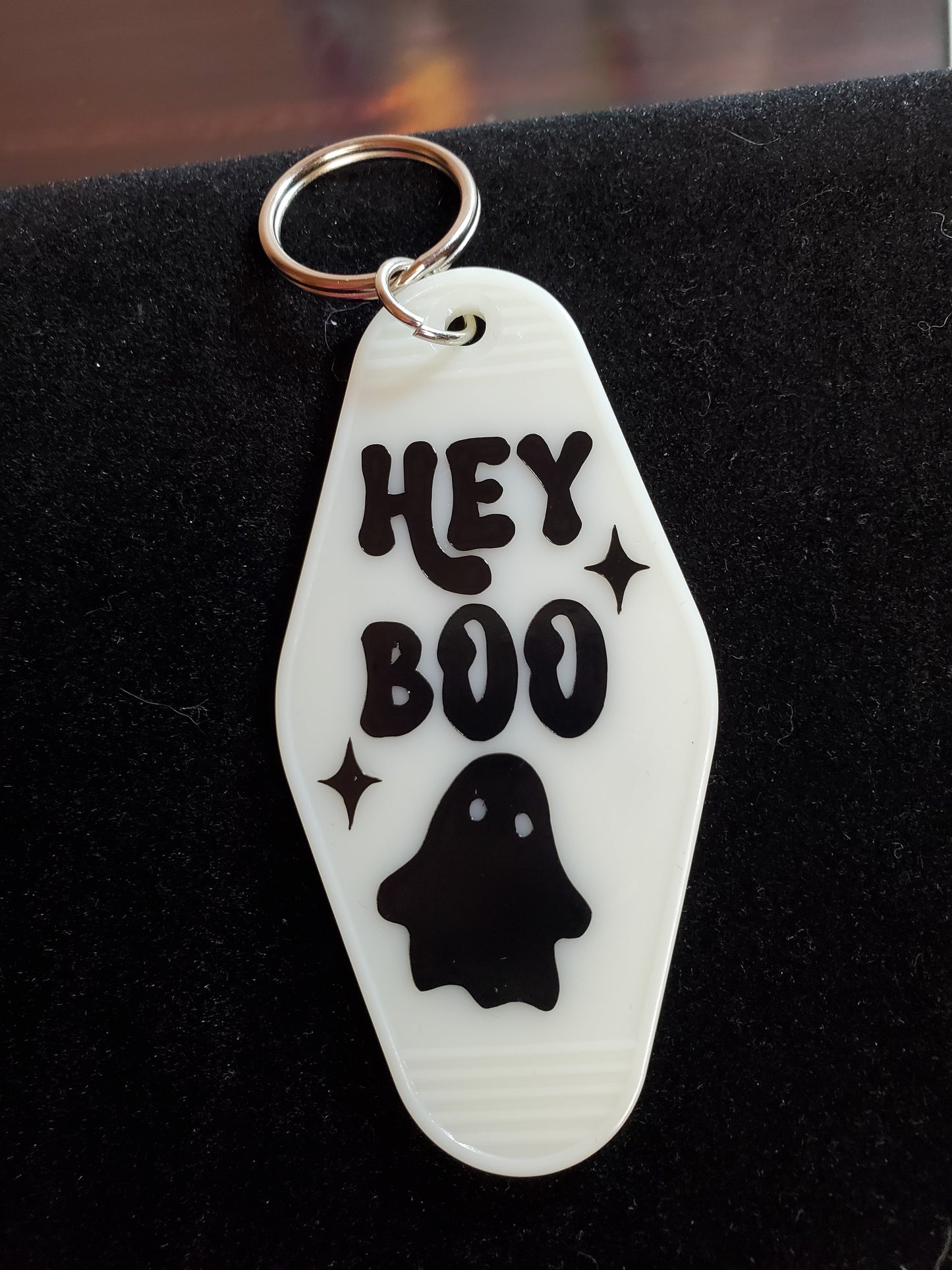 Hey Boo Ghost Glow In The Dark Motel Keychain Fob