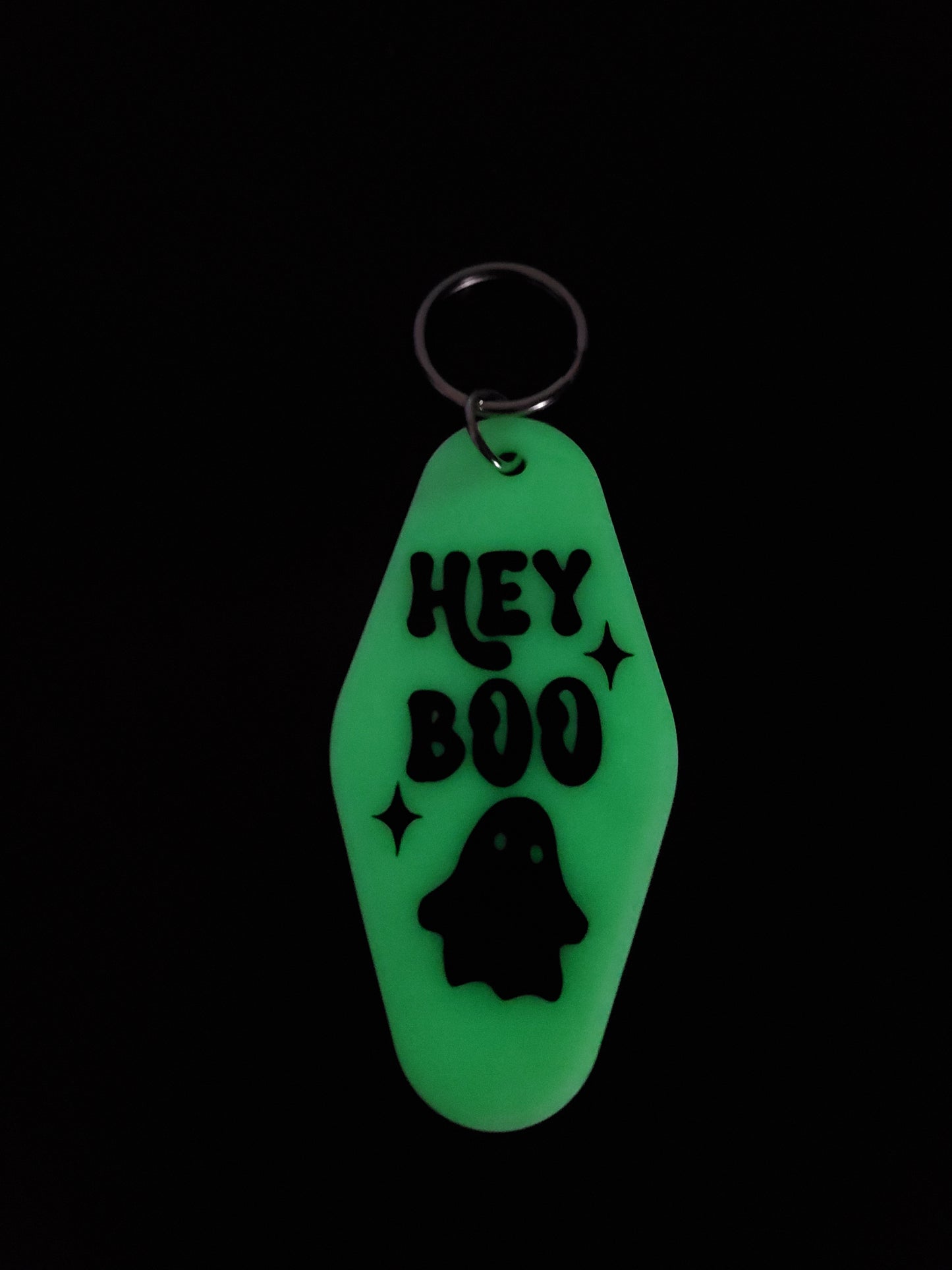 Hey Boo Ghost Glow In The Dark Motel Keychain Fob