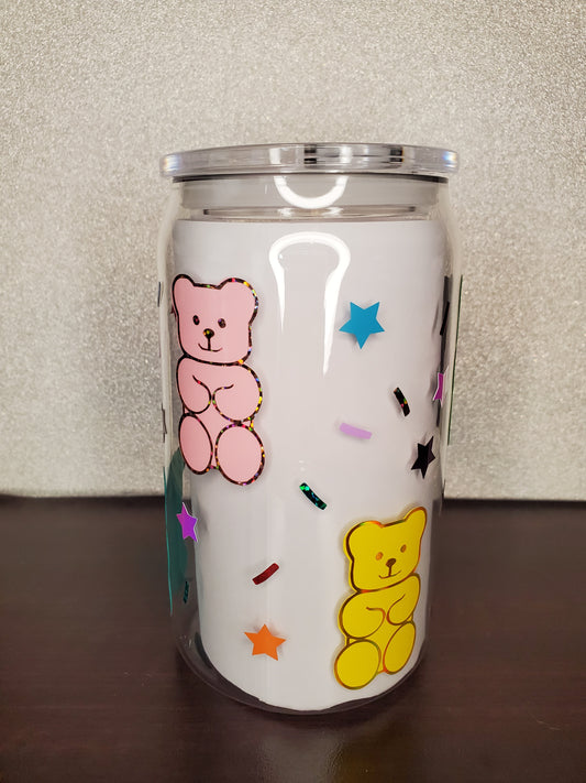 16oz Gummy Bear Sprinkles Acrylic Cup, Straw & Lid