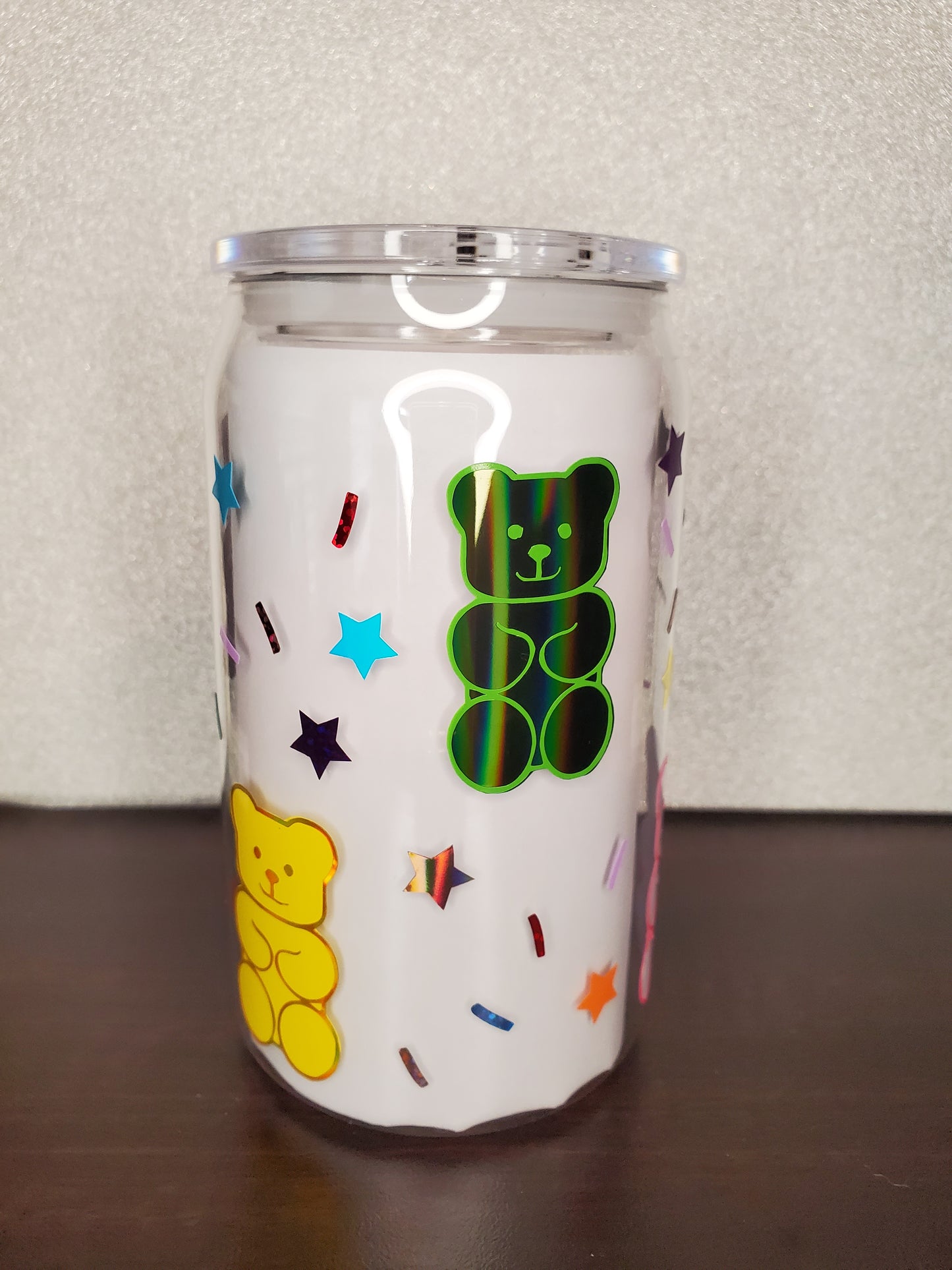 16oz Gummy Bear Sprinkles Acrylic Cup, Straw & Lid