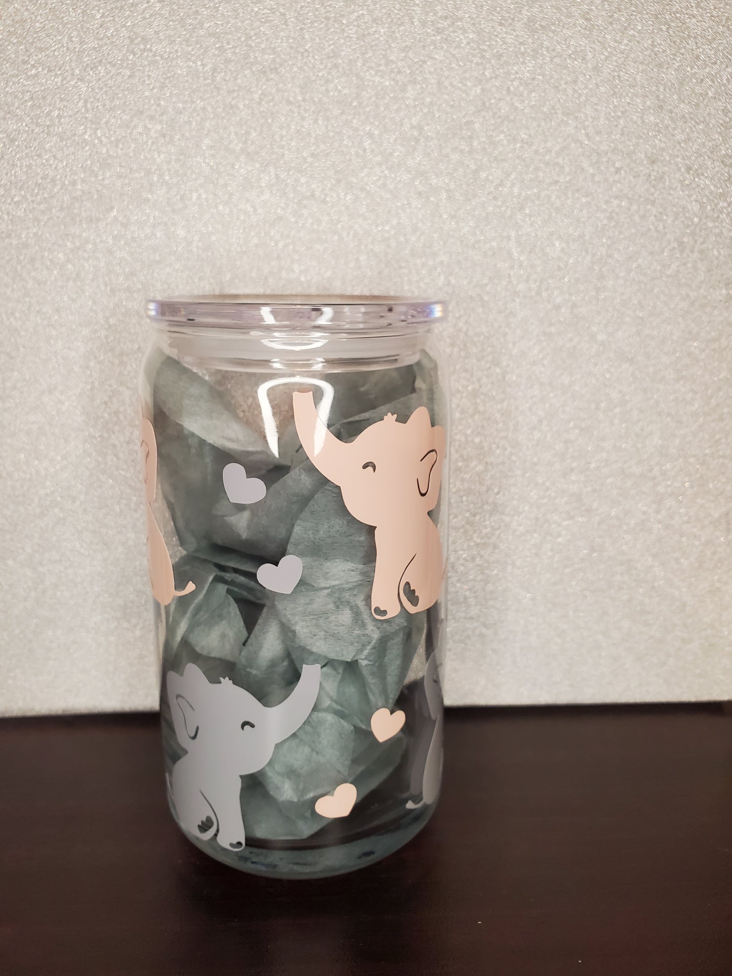 16oz Elephants On Parade Pink/Grey or Purple/Grey Acrylic Cup, Straw & Lid