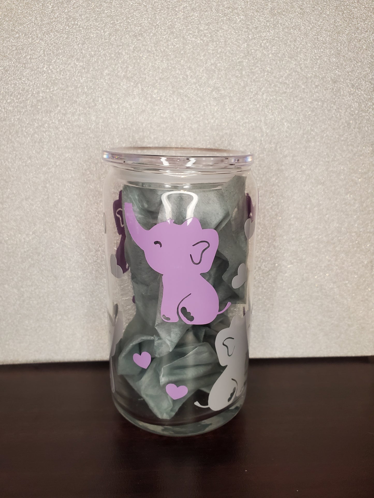 16oz Elephants On Parade Pink/Grey or Purple/Grey Acrylic Cup, Straw & Lid