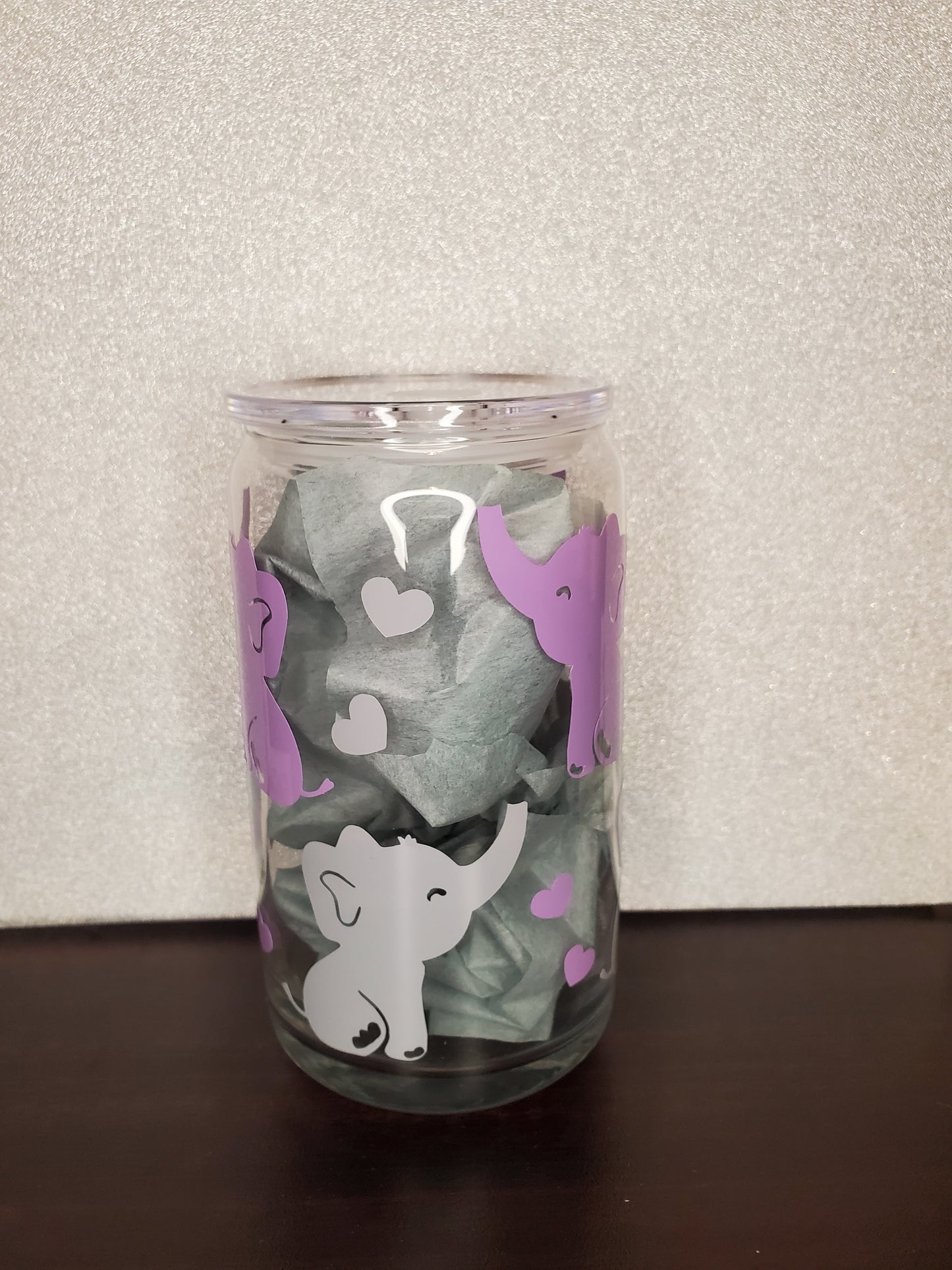 16oz Elephants On Parade Pink/Grey or Purple/Grey Acrylic Cup, Straw & Lid