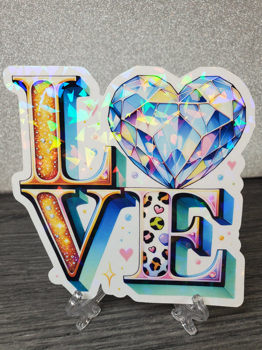 Holographic Love Crystal Heart Sticker