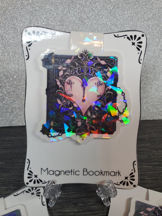 Holographic Gothic Chained Heart Book Magnetic Bookmark