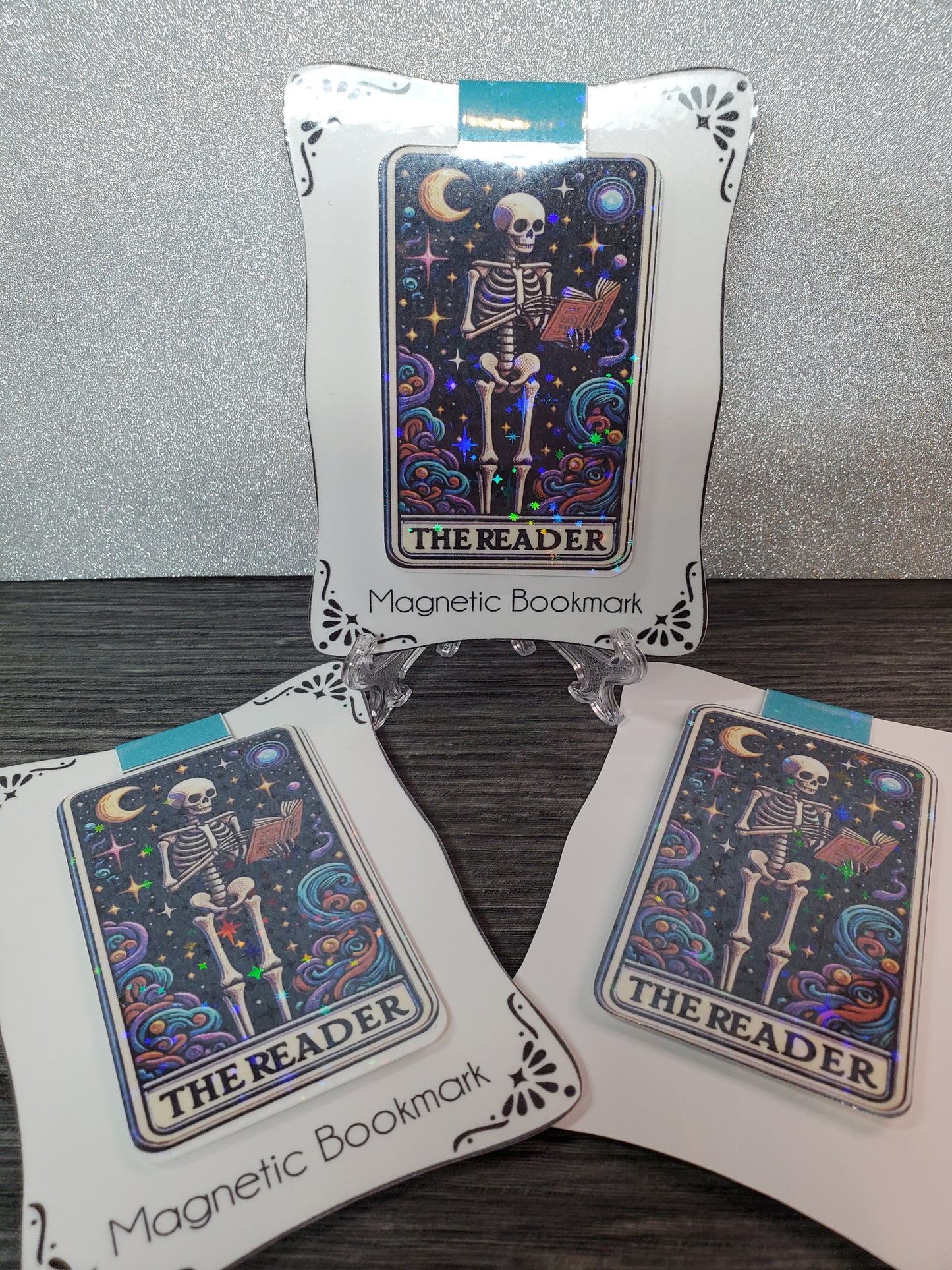 Holographic The Reader Skeleton Tarot Card Magnetic Bookmark