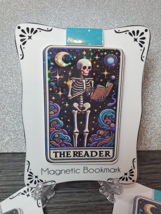 Holographic The Reader Skeleton Tarot Card Magnetic Bookmark