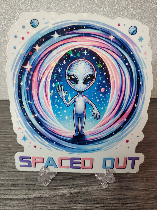 Spaced Out Alien Holographic Waterproof Sticker