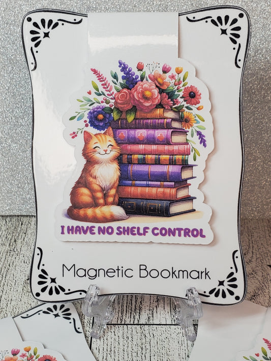 I Have No Shelf Control Tabby Stacked Books Magnetic Bookmark