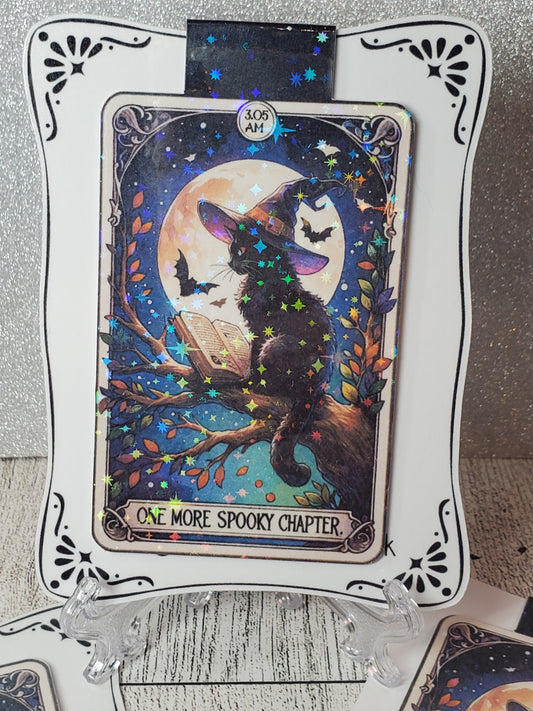 One More Spooky Chapter Black Cat Tarot Card Magnetic Bookmark