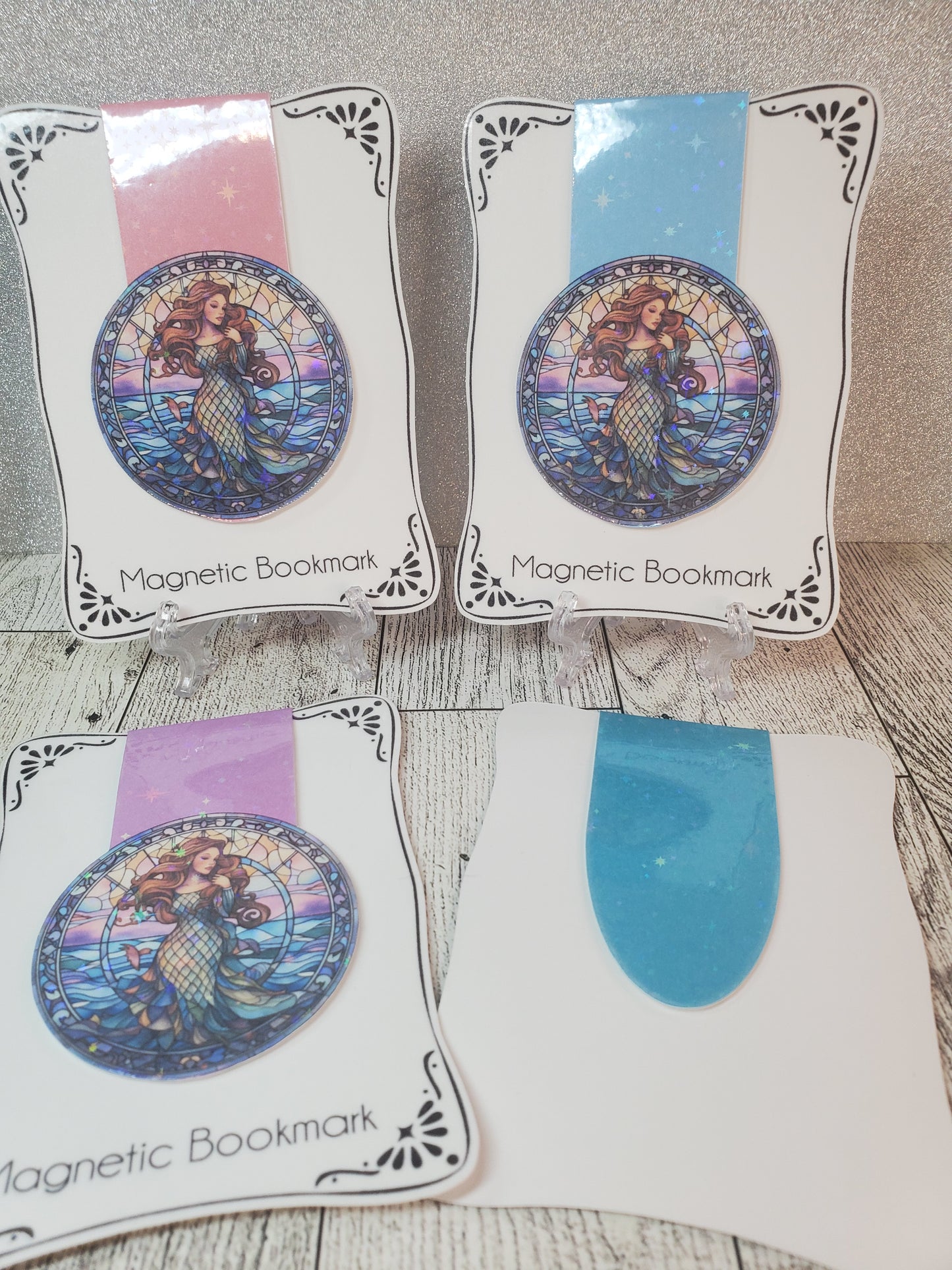 Holographic Stained Glass Mermaid Magnetic Bookmark