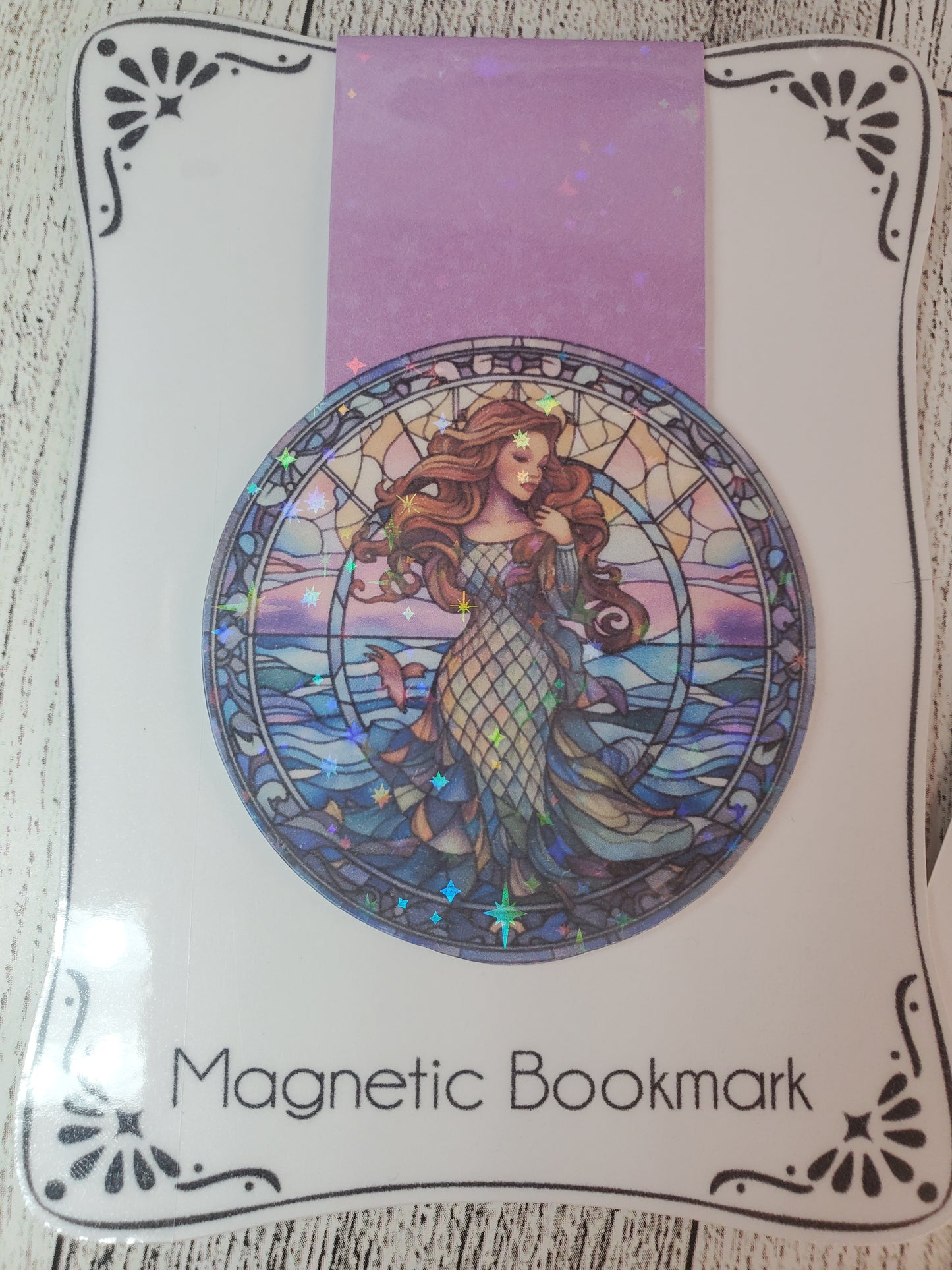 Holographic Stained Glass Mermaid Magnetic Bookmark