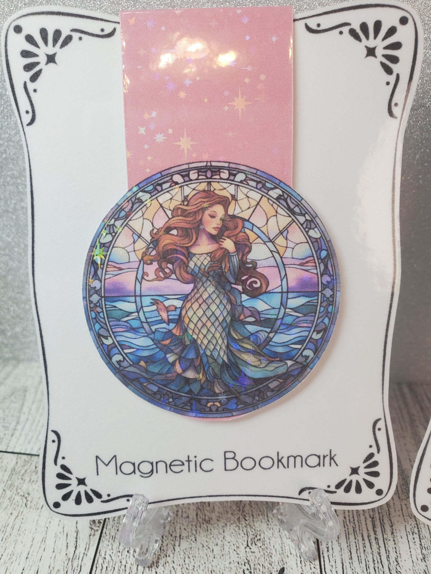 Holographic Stained Glass Mermaid Magnetic Bookmark