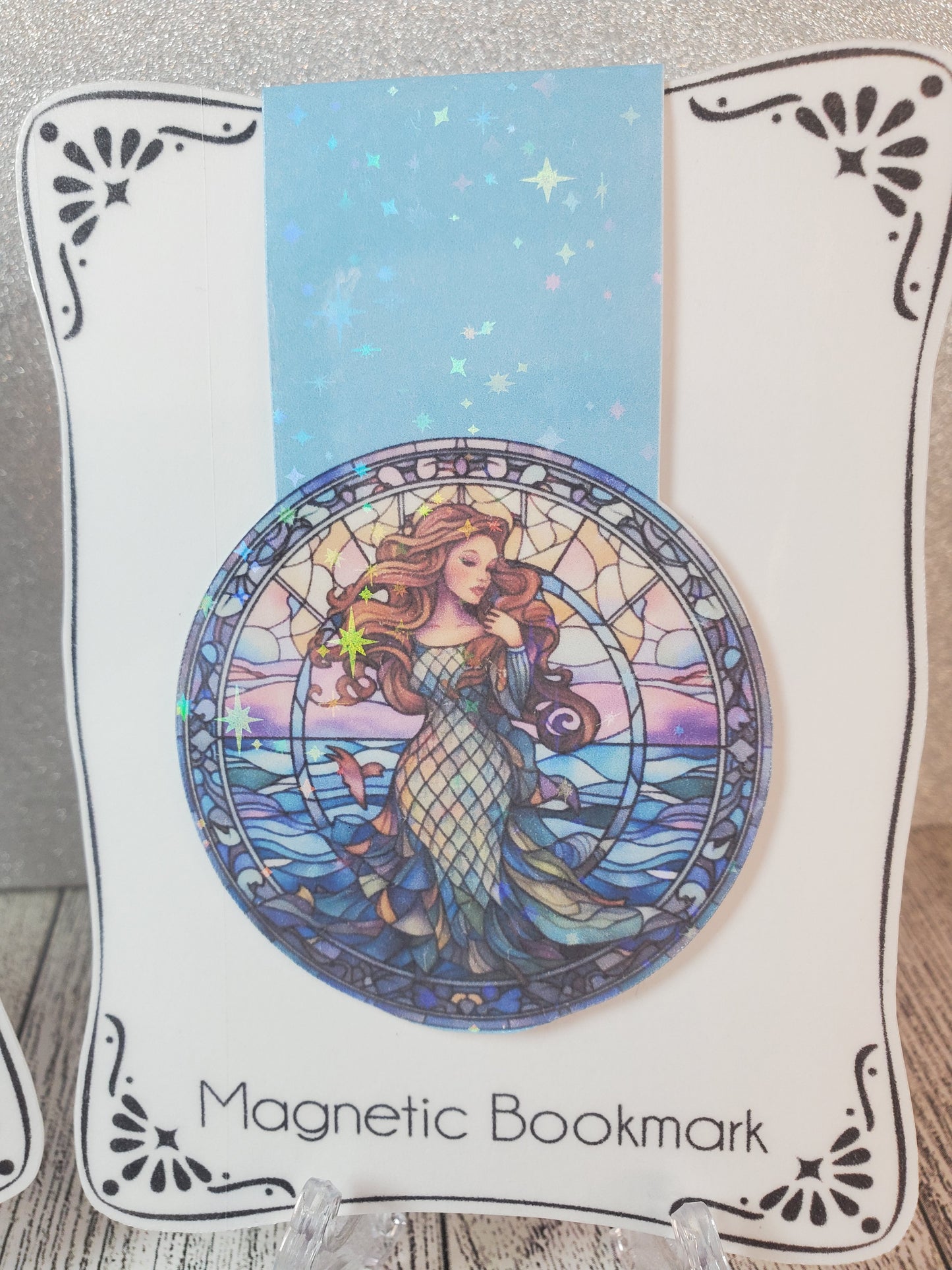 Holographic Stained Glass Mermaid Magnetic Bookmark