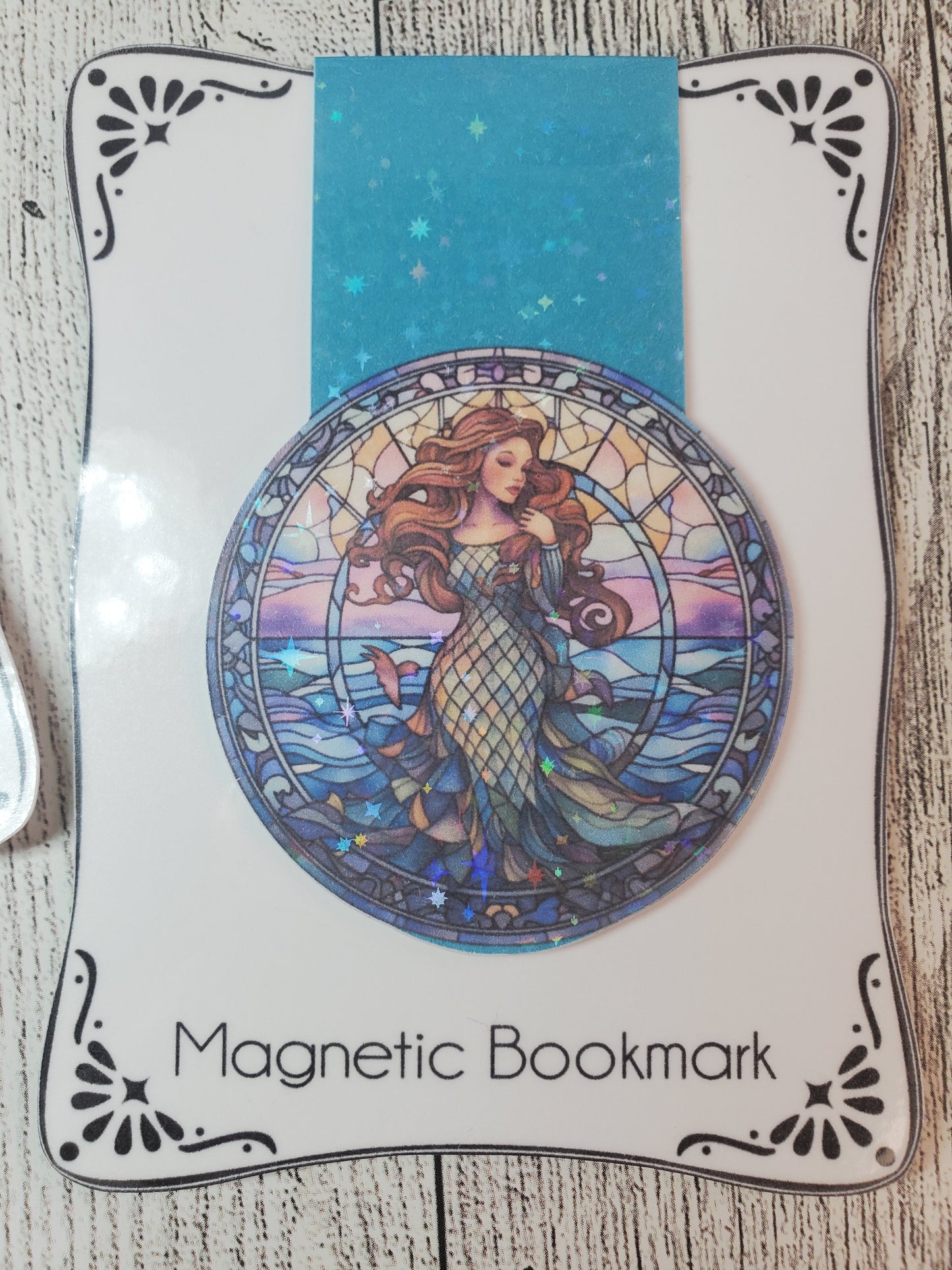 Holographic Stained Glass Mermaid Magnetic Bookmark