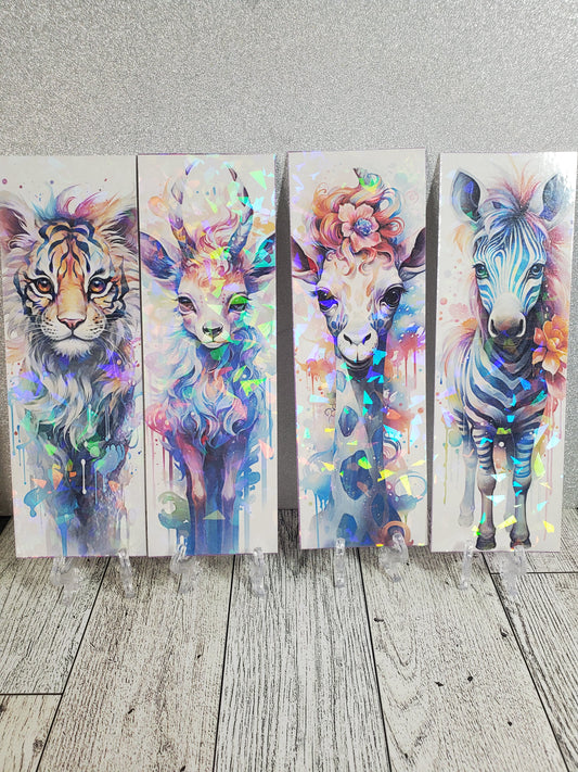 4pc Holographic Watercolor Animal Bookmark Collection