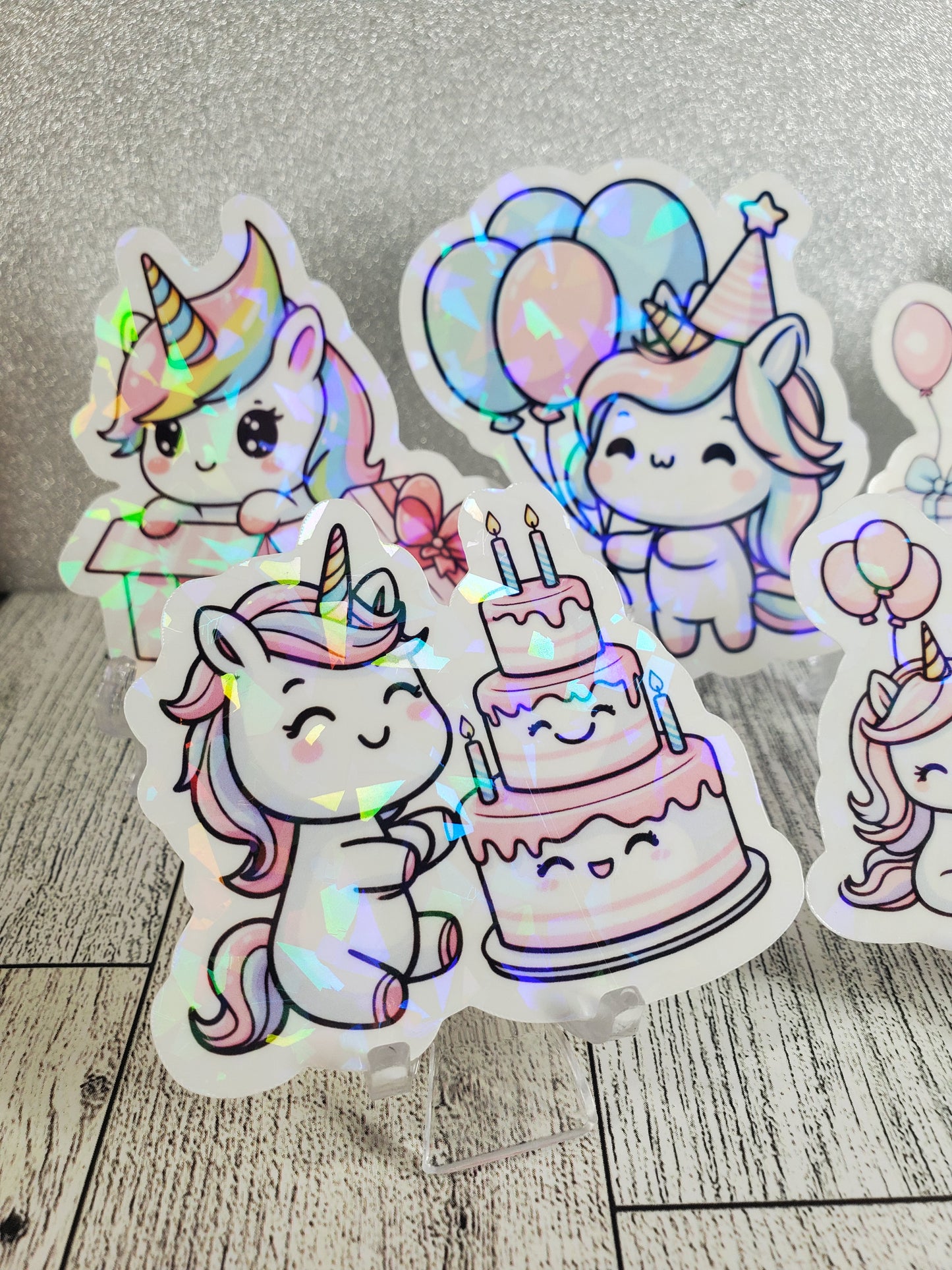 5pc Holographic Unicorn Birthday Party Sticker Collection