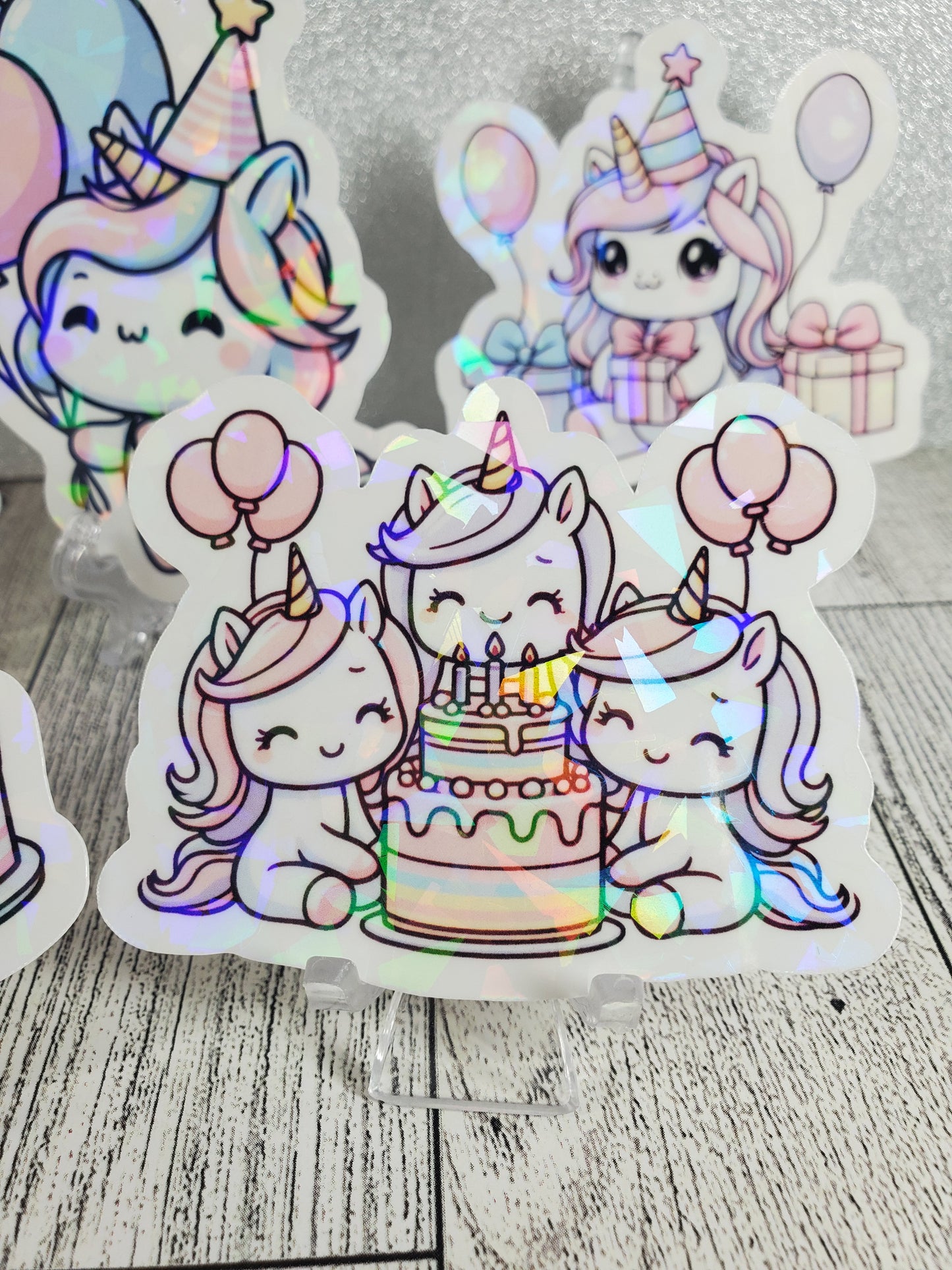 5pc Holographic Unicorn Birthday Party Sticker Collection