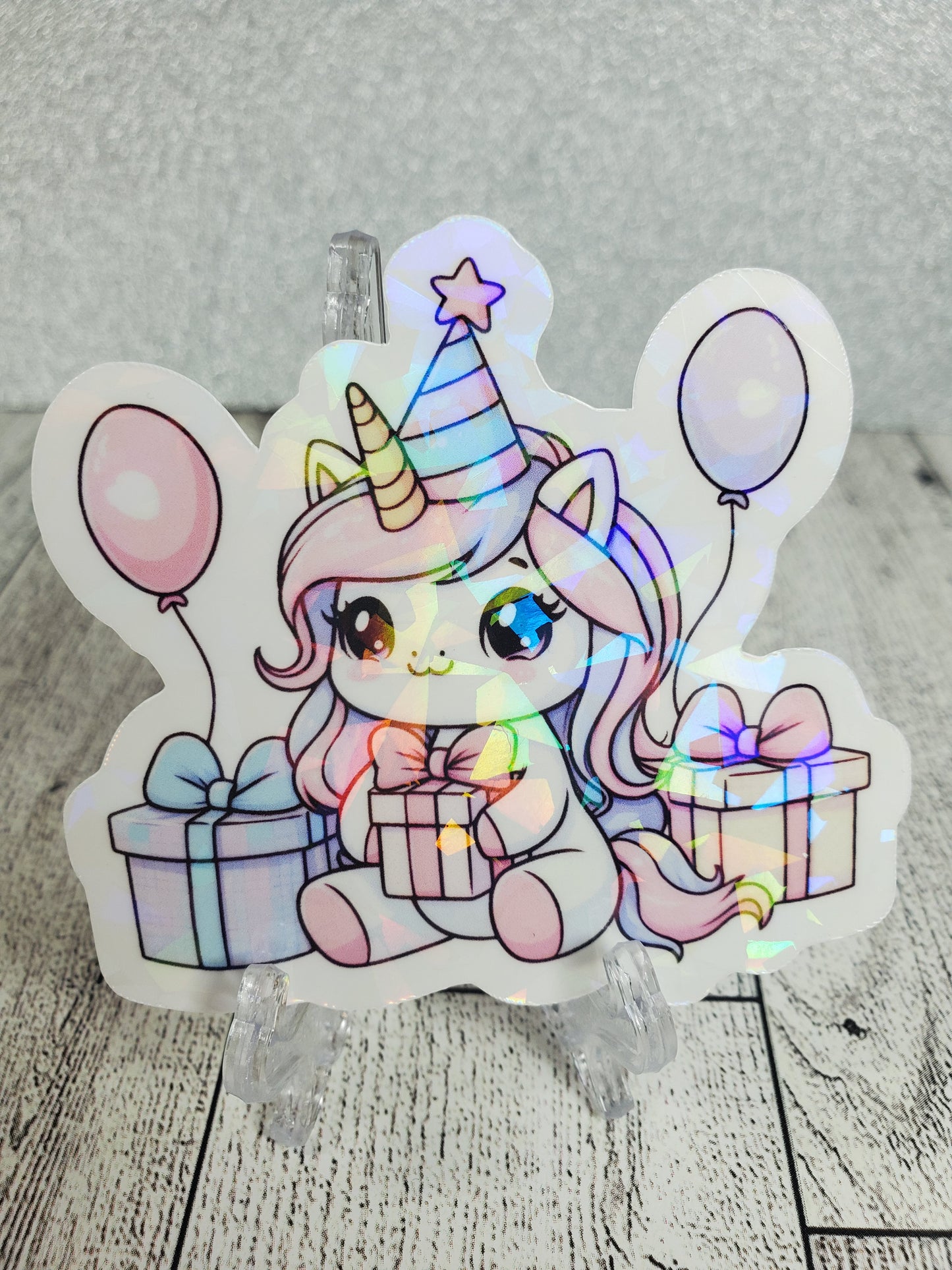 5pc Holographic Unicorn Birthday Party Sticker Collection