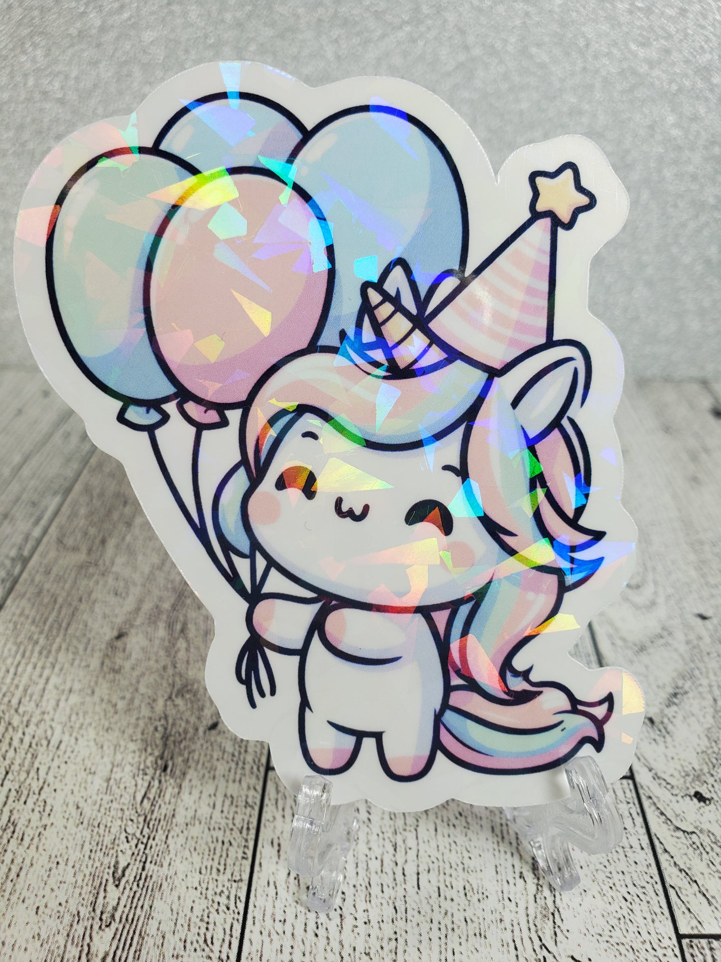 5pc Holographic Unicorn Birthday Party Sticker Collection