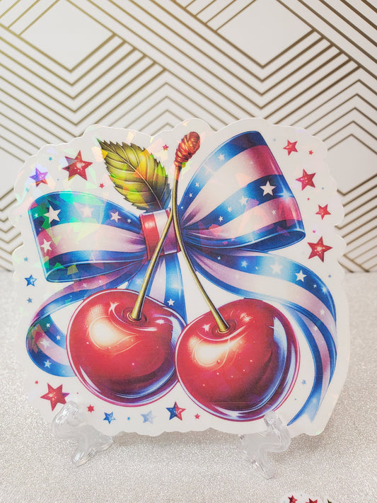 Holographic Patriotic Cherries Waterproof Sticker