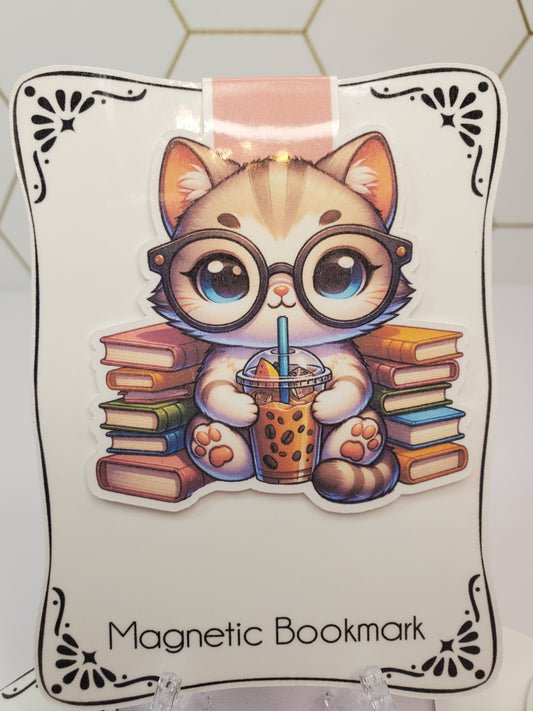 Iced Coffee Kitty Book Stack Magnetic Bookmark