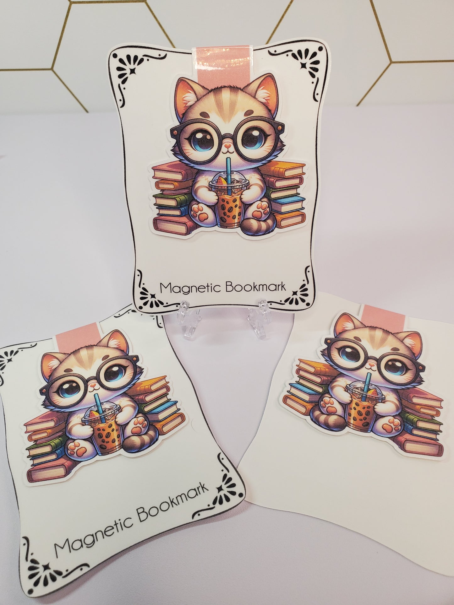 Iced Coffee Kitty Book Stack Magnetic Bookmark