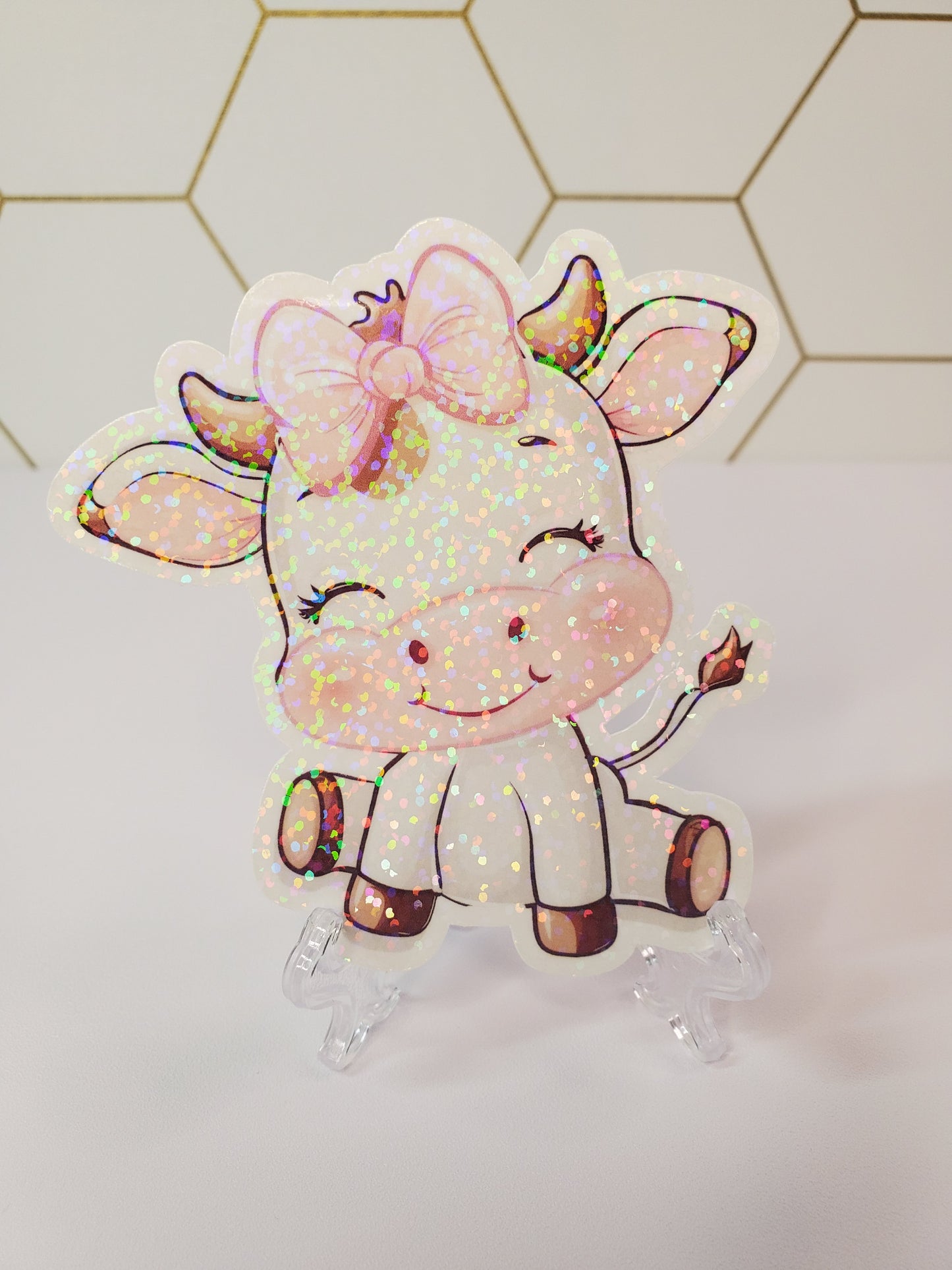 Holographic Happy Little Cow Waterproof Sticker