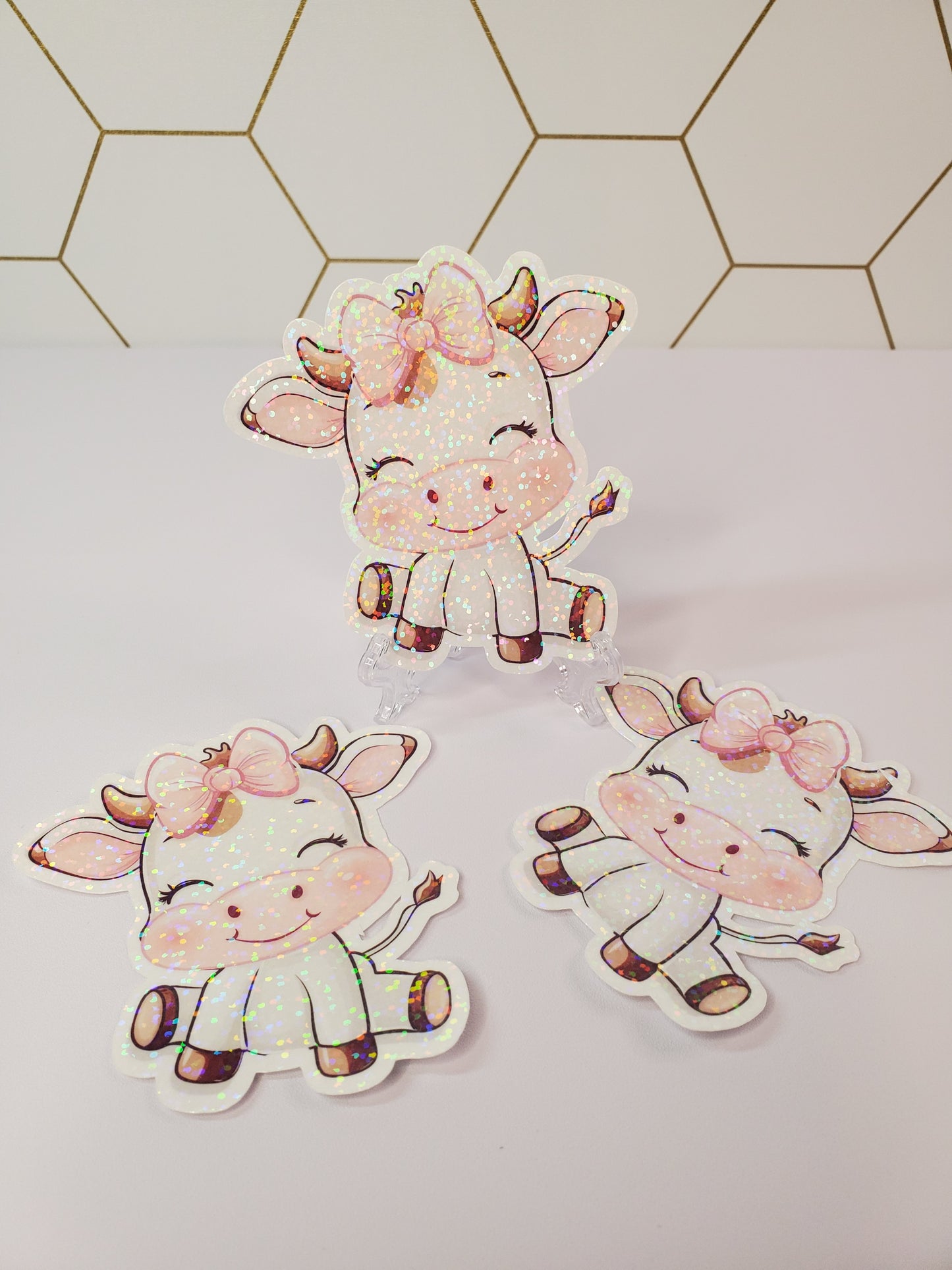 Holographic Happy Little Cow Waterproof Sticker