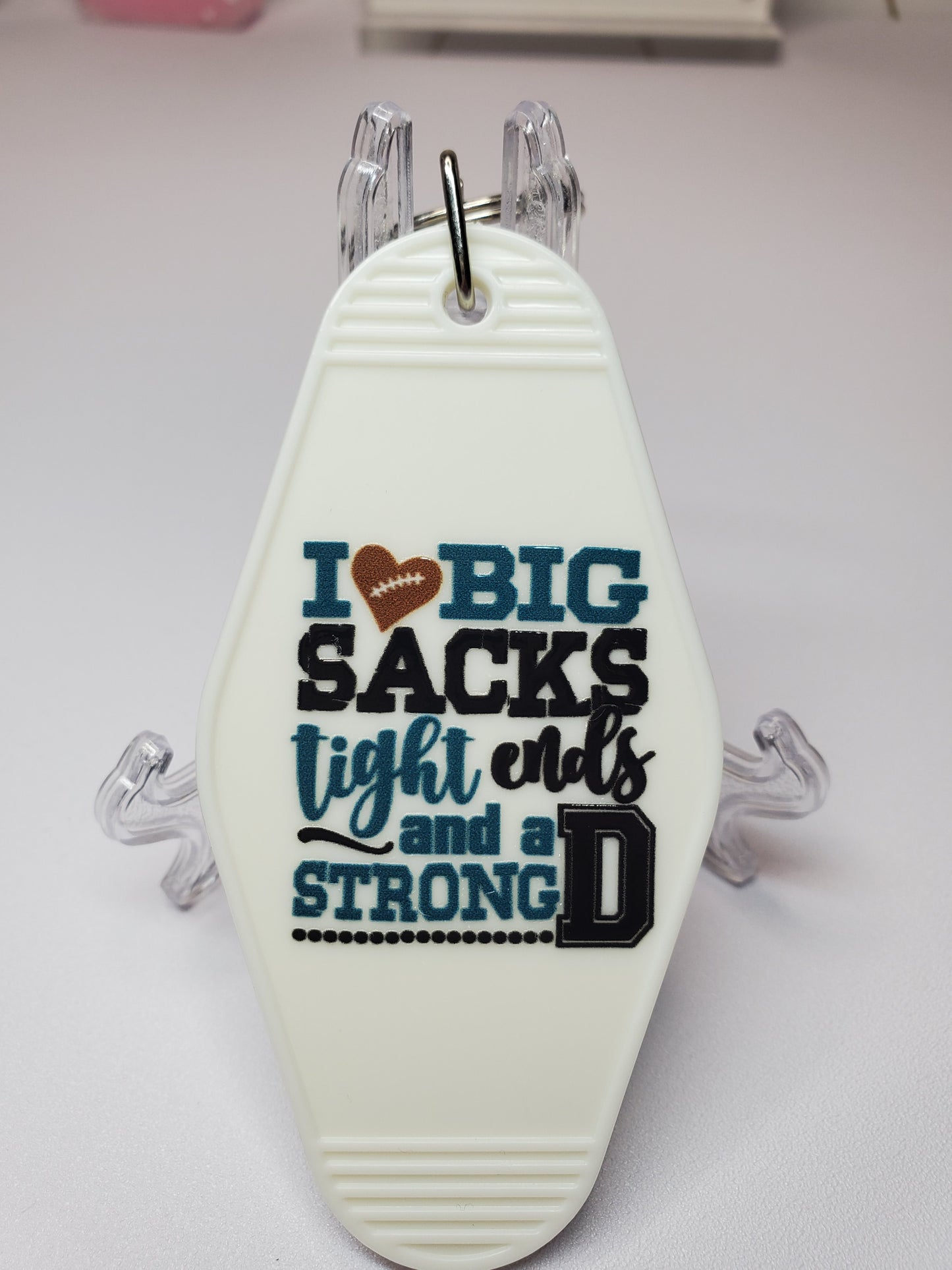 I Heart Big Sacks Tight Ends & A Strong D Motel Keychain