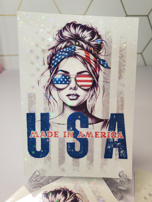 Holographic Patriotic Made in America USA Waterproof Sticker