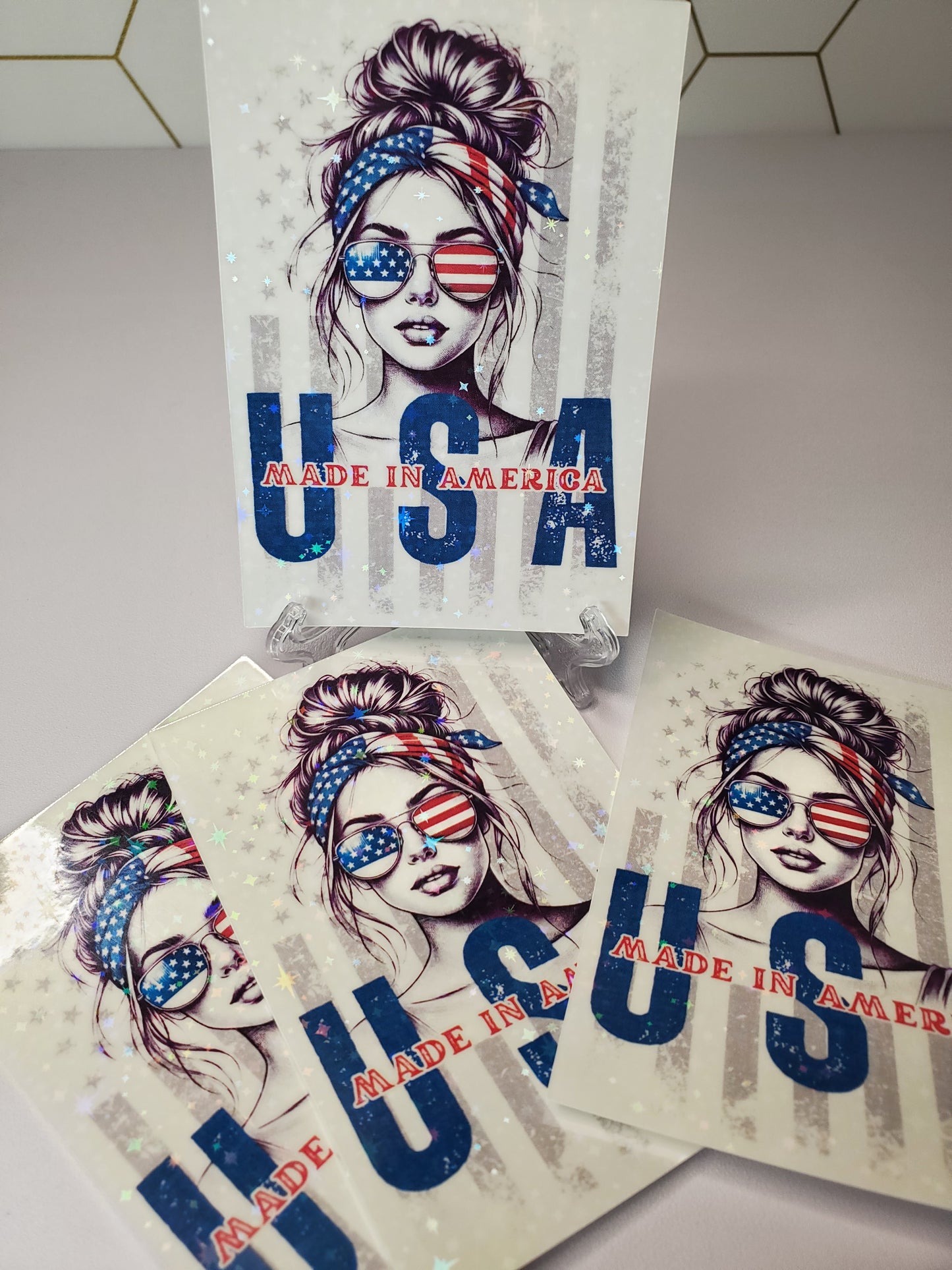 Holographic Patriotic Made in America USA Waterproof Sticker