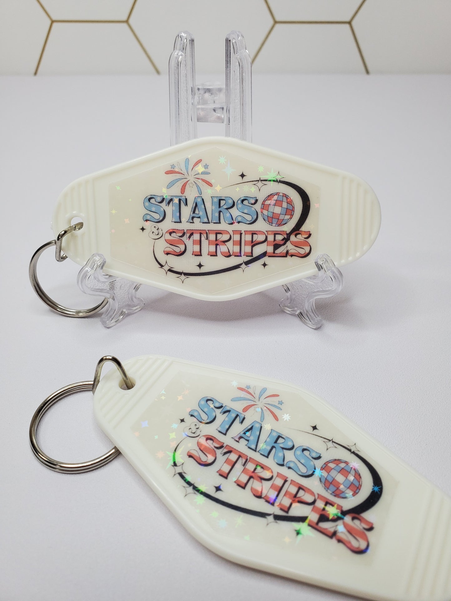 Stars & Stripes Holographic Motel Keychain