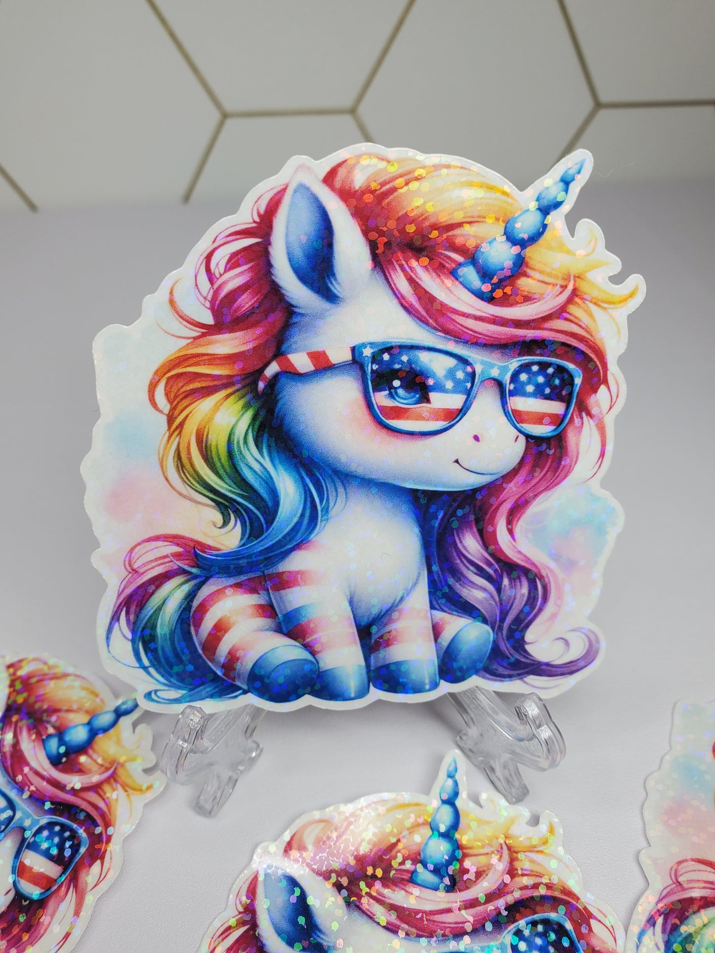 Holographic Patriotic Unicorn Waterproof Sticker