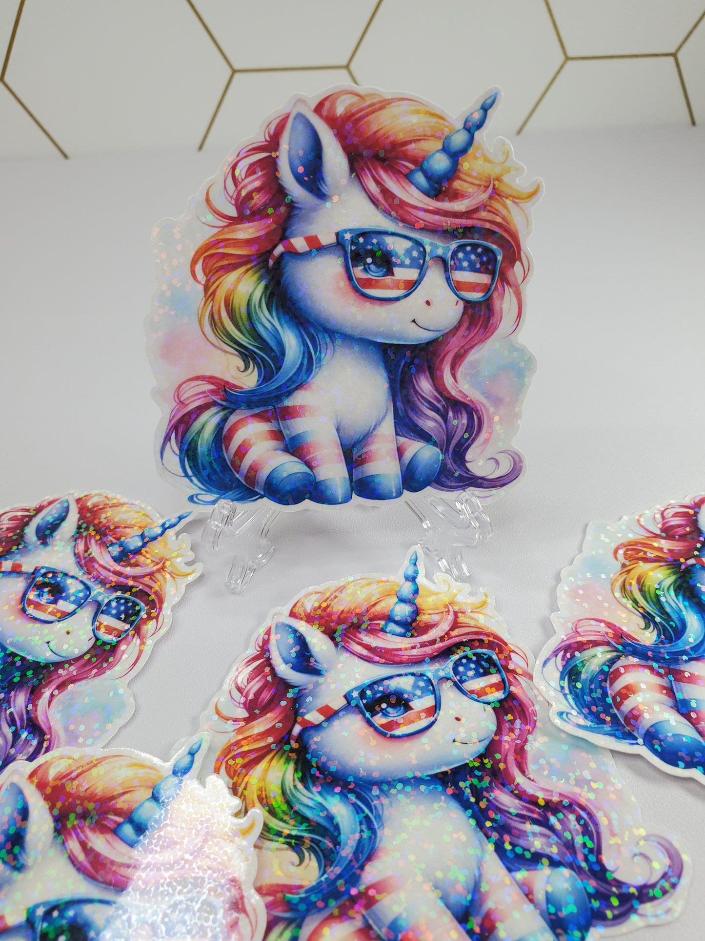 Holographic Patriotic Unicorn Waterproof Sticker