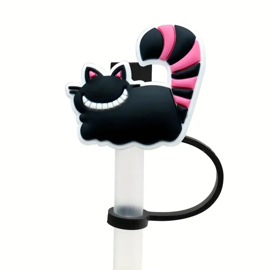 Cheshire Cat Black Pink Straw Topper