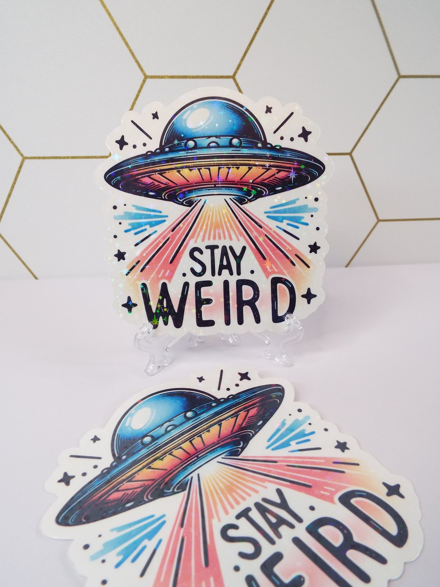 Holographic Stay Weird Waterproof Sticker