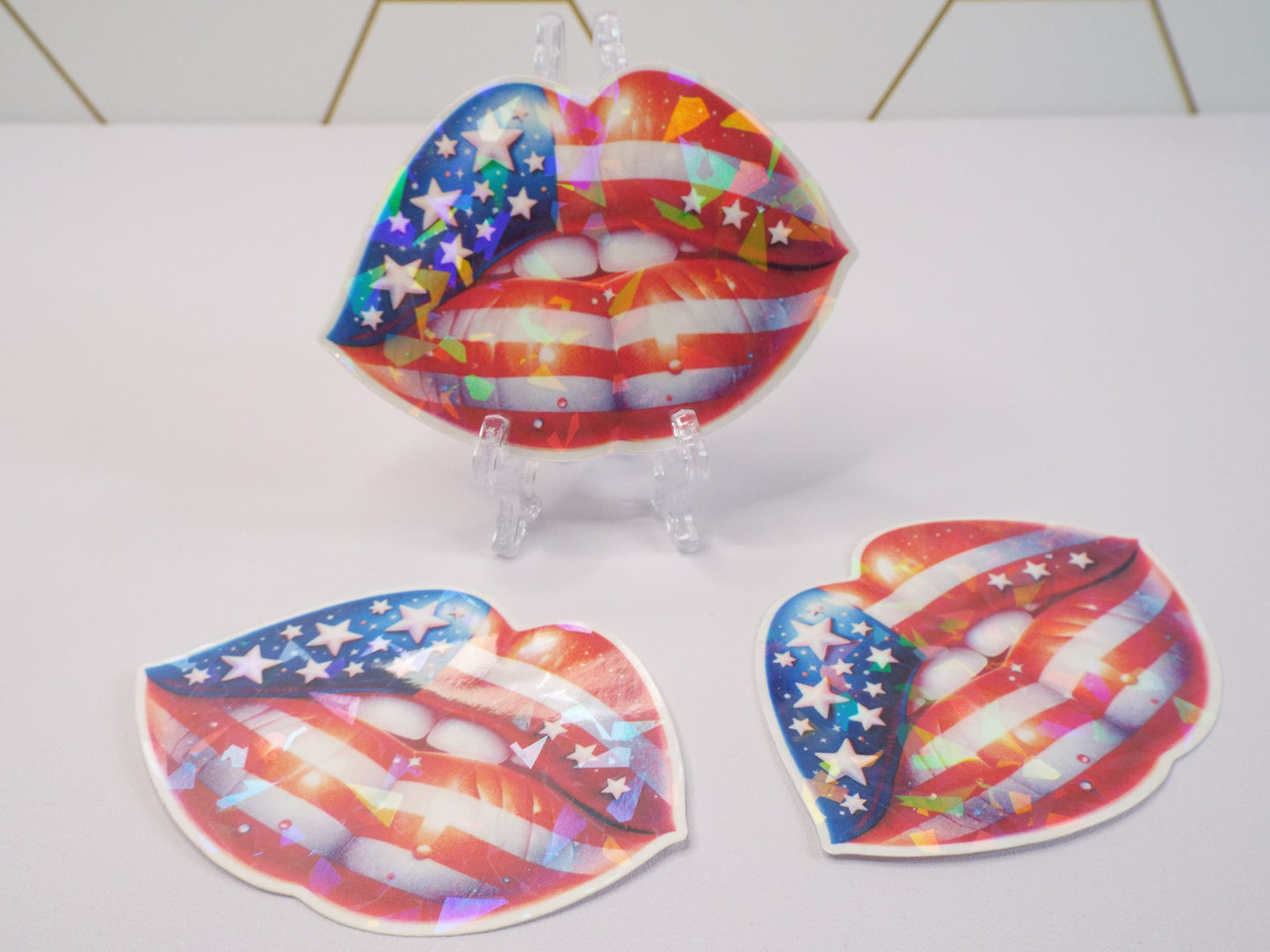 Holographic Patriotic Plump Lips Waterproof Sticker