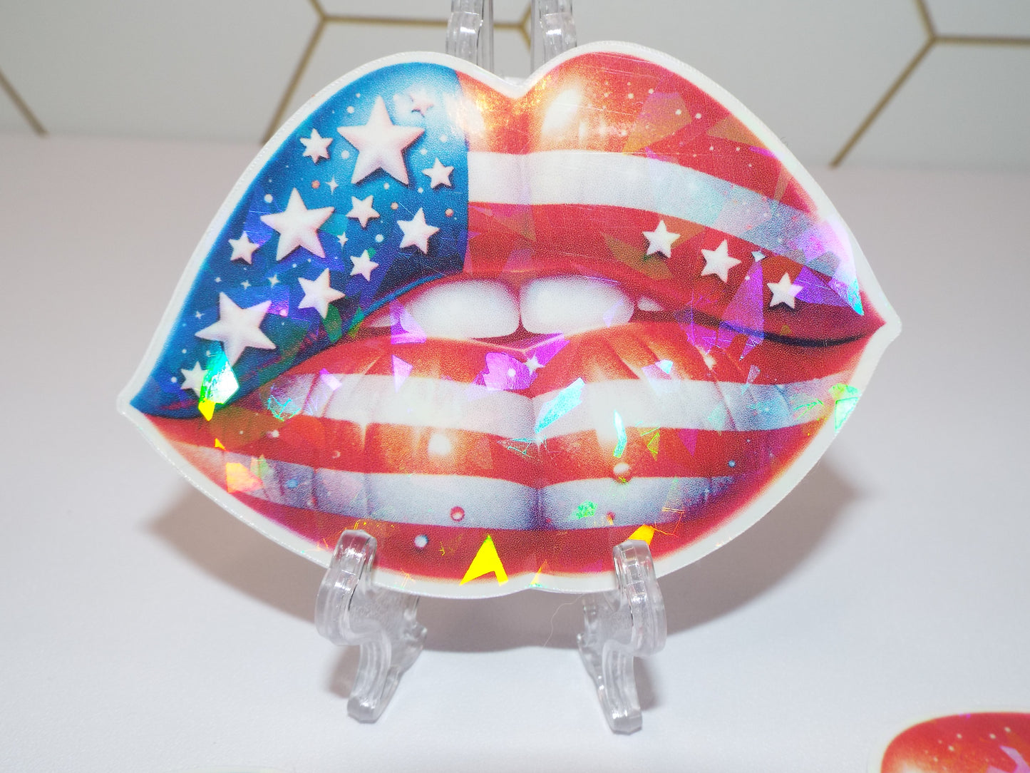 Holographic Patriotic Plump Lips Waterproof Sticker