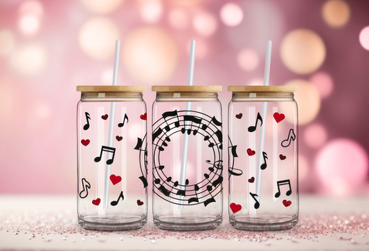 High Note Musical Monogram Cold Glass Can with Bamboo Lid & Straw