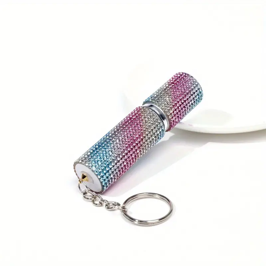 Rhinestone Lipstick Case Shape Perfume Keychain