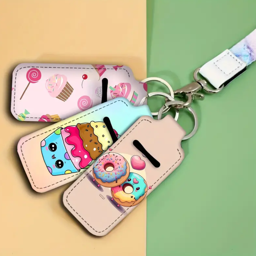 Kawaii Sweet Desserts Chapstick Lip Stick Holder Keychain Key Fob