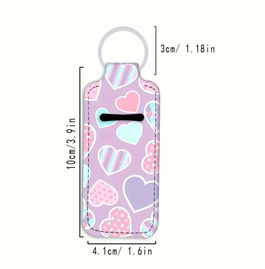 Pastel Hearts Love Chapstick Lip Stick Holder Keychain Key Fob