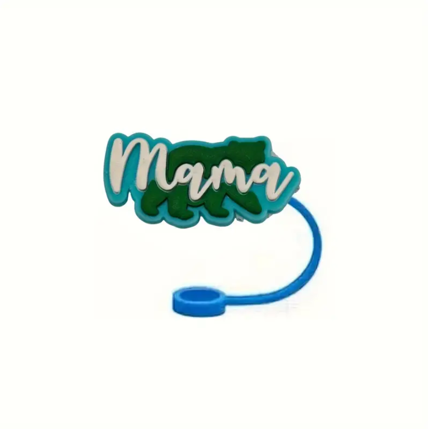 Mama Bear Blue Green Straw Topper