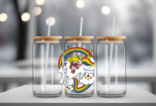 Rainbow Brite & Starlite Rainbow Glass Can with Bamboo Lid & Straw